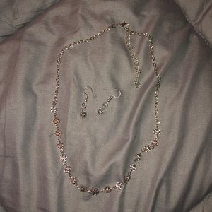 silver rose necklace w/ matching earrings